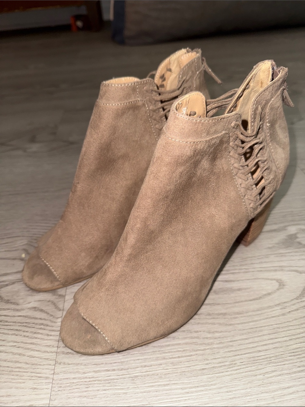 Women’s Taupe Suede Braided-Side Ankle Booties